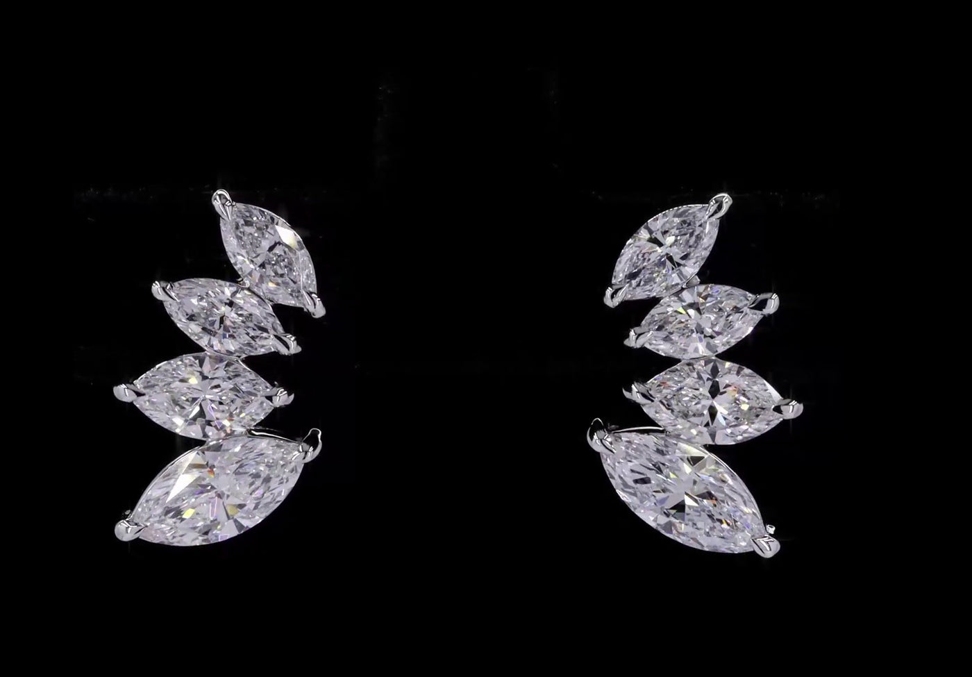 Marquise Diamond Cuff Earrings on 14k White Gold