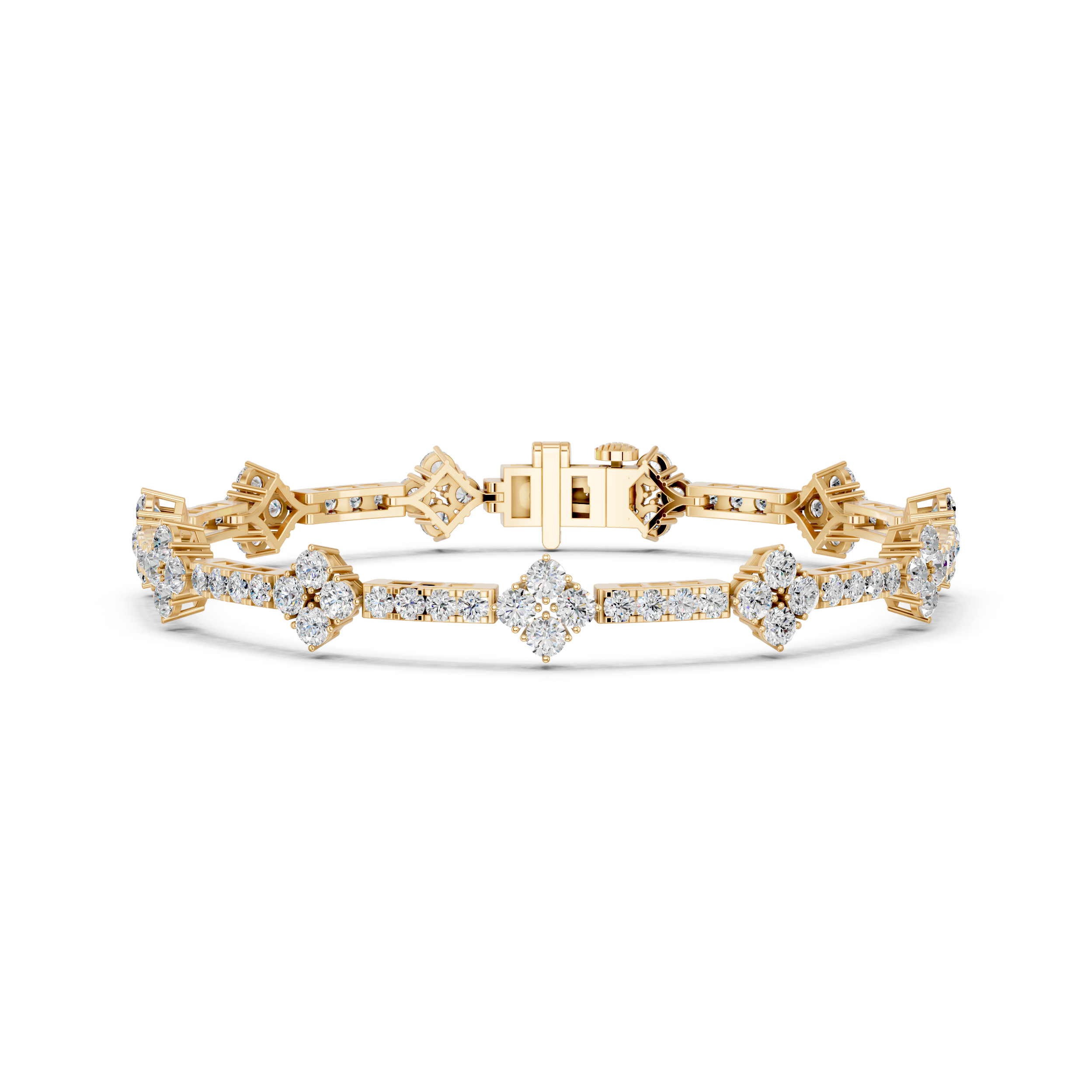 Round Lab Diamond Stationed Line Bracelet in 14K Yellow Gold – front view