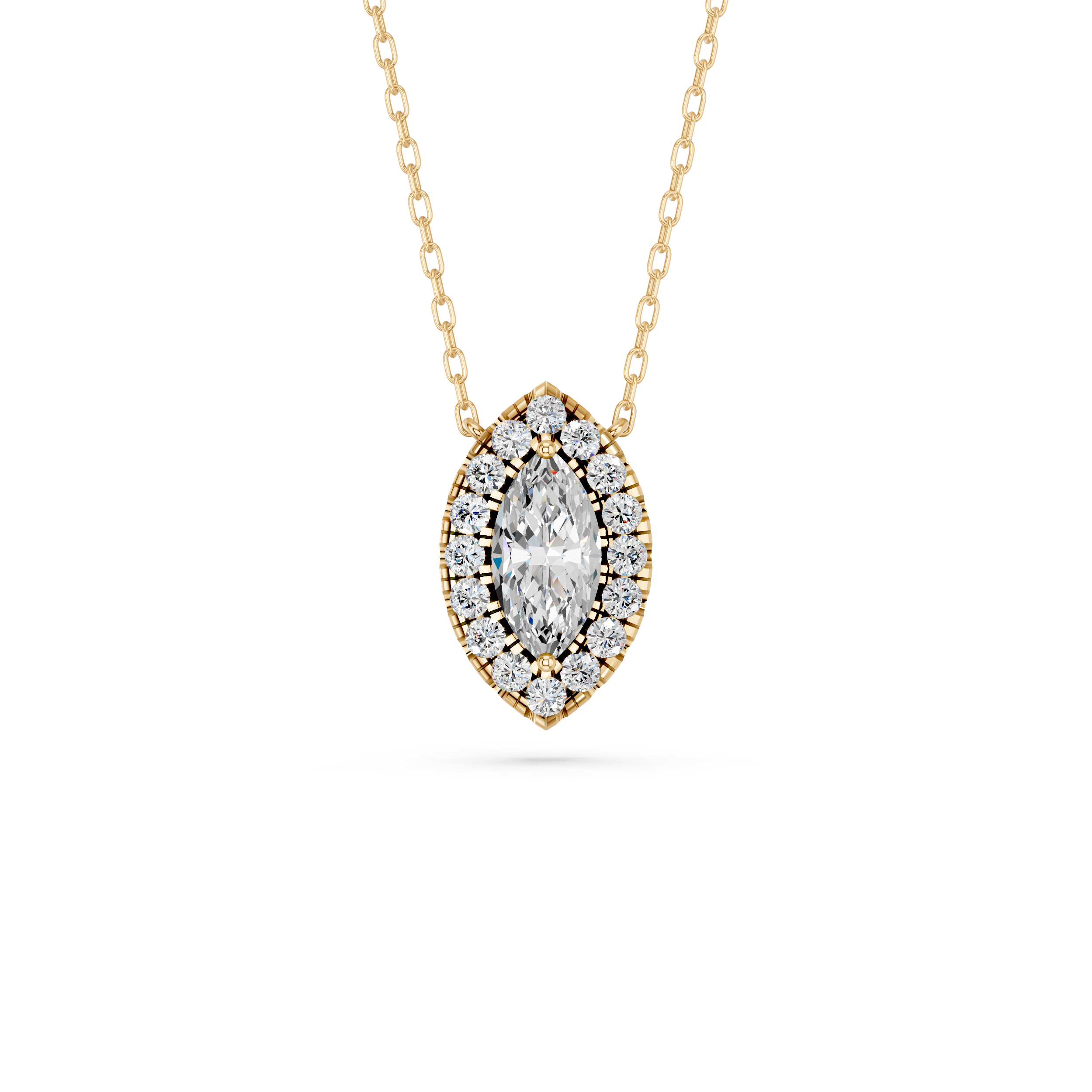 Marquise Lab Diamond Halo Necklace in 14K Yellow Gold – top view