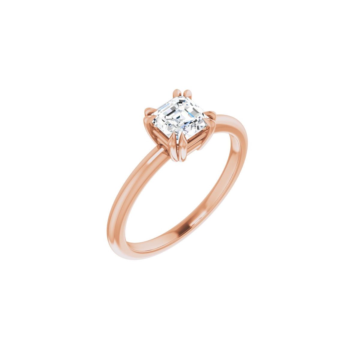 Natural Diamond Asscher Double Claw-Prong Solitaire Engagement Ring Mounting - 14K Gold - Series 123989