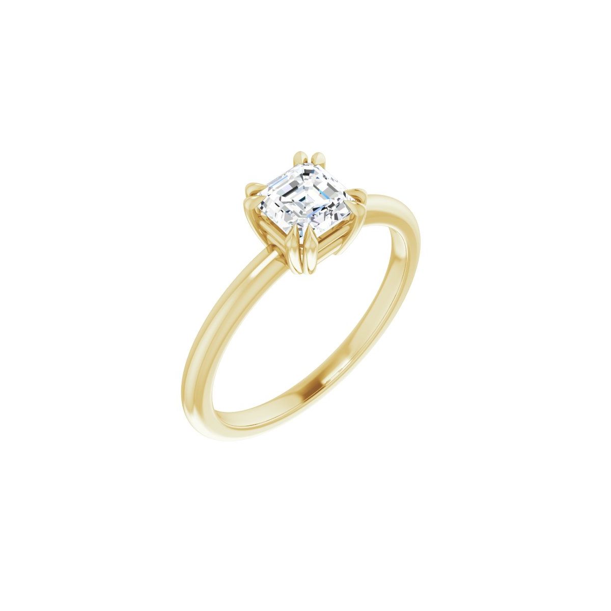 Natural Diamond Asscher Double Claw-Prong Solitaire Engagement Ring Mounting - 14K Gold - Series 123989