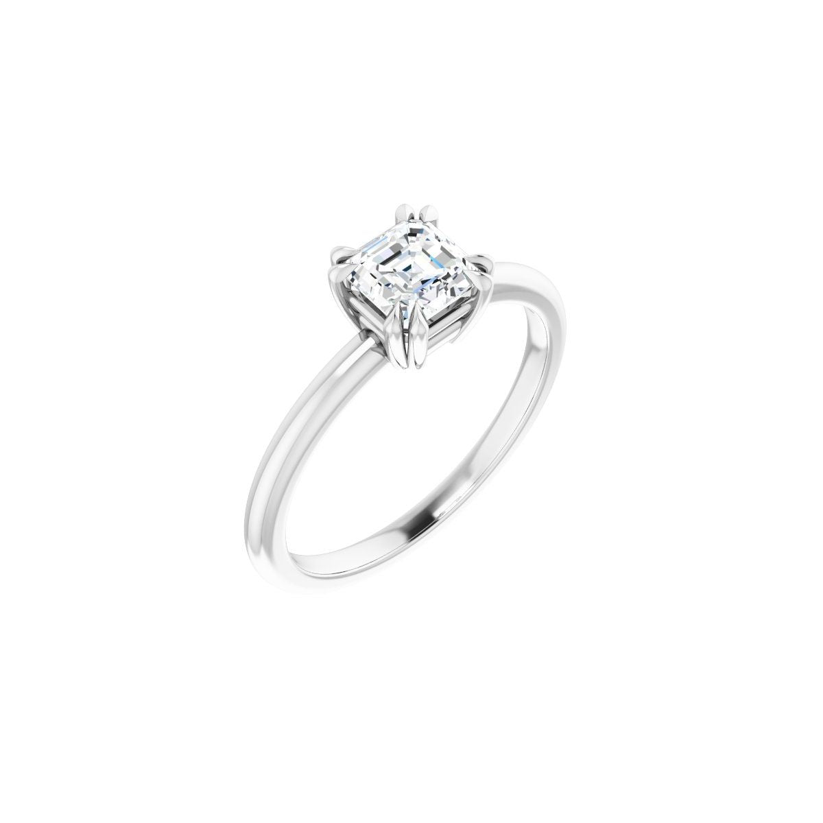 Natural Diamond Asscher Double Claw-Prong Solitaire Engagement Ring Mounting - 14K Gold - Series 123989