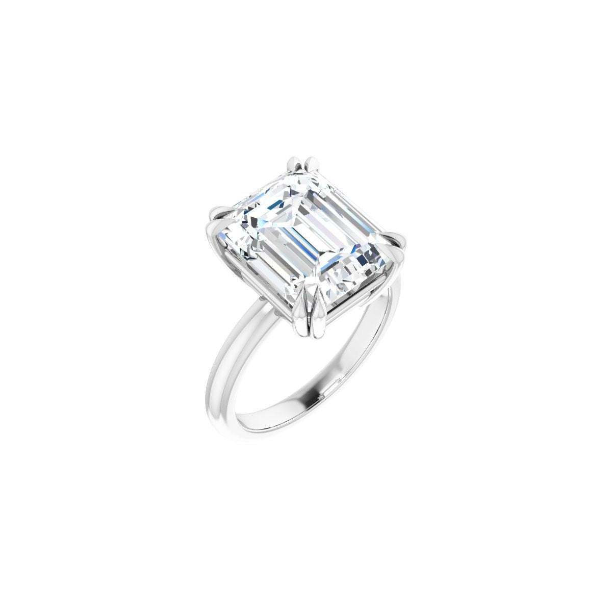 Natural Diamond Emerald Double Claw-Prong Solitaire Engagement Ring Mounting - 14K Gold - Series 123989