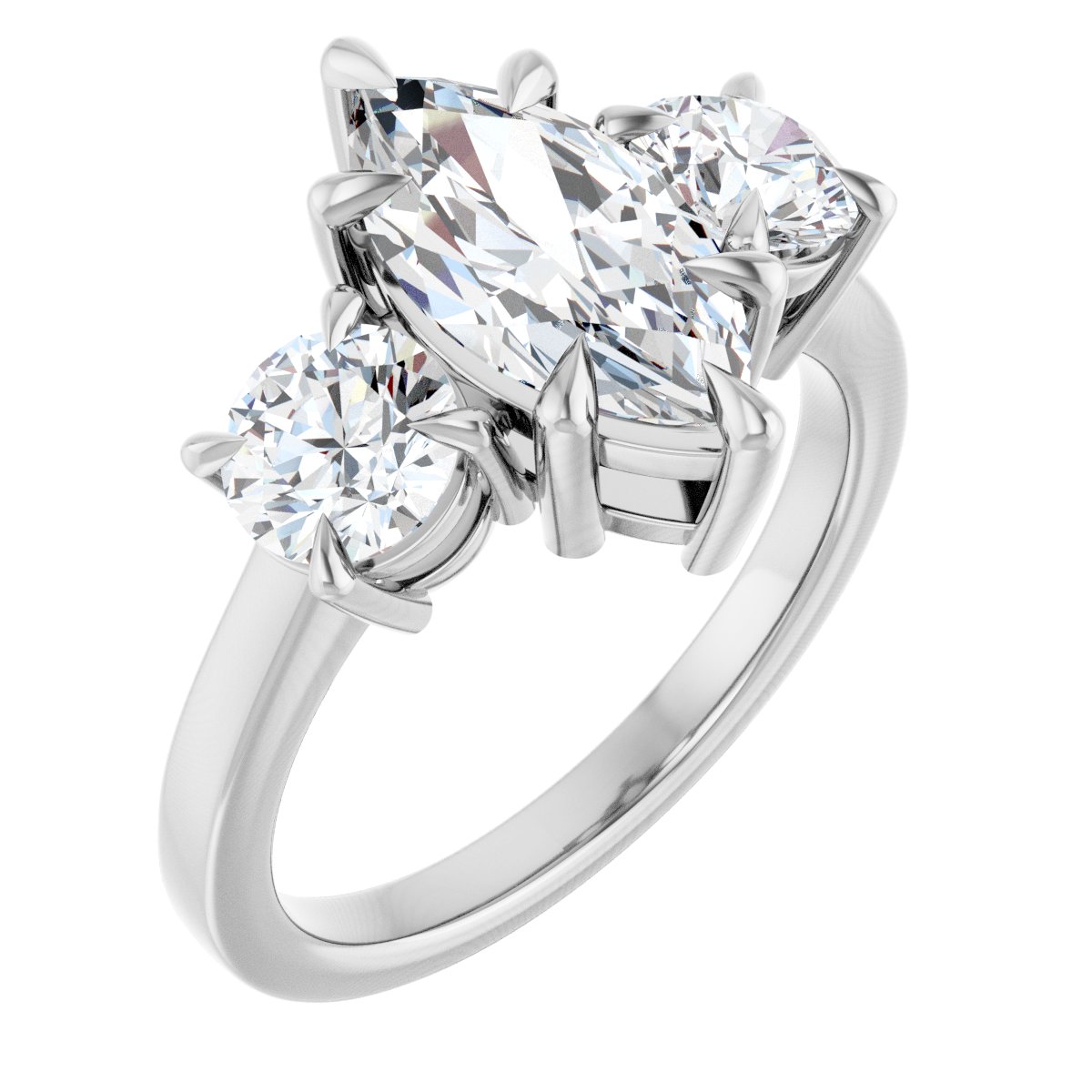 Natural Diamond Marquise Three-Stone Engagement Ring Semi-Mount - Platinum - Series 126029