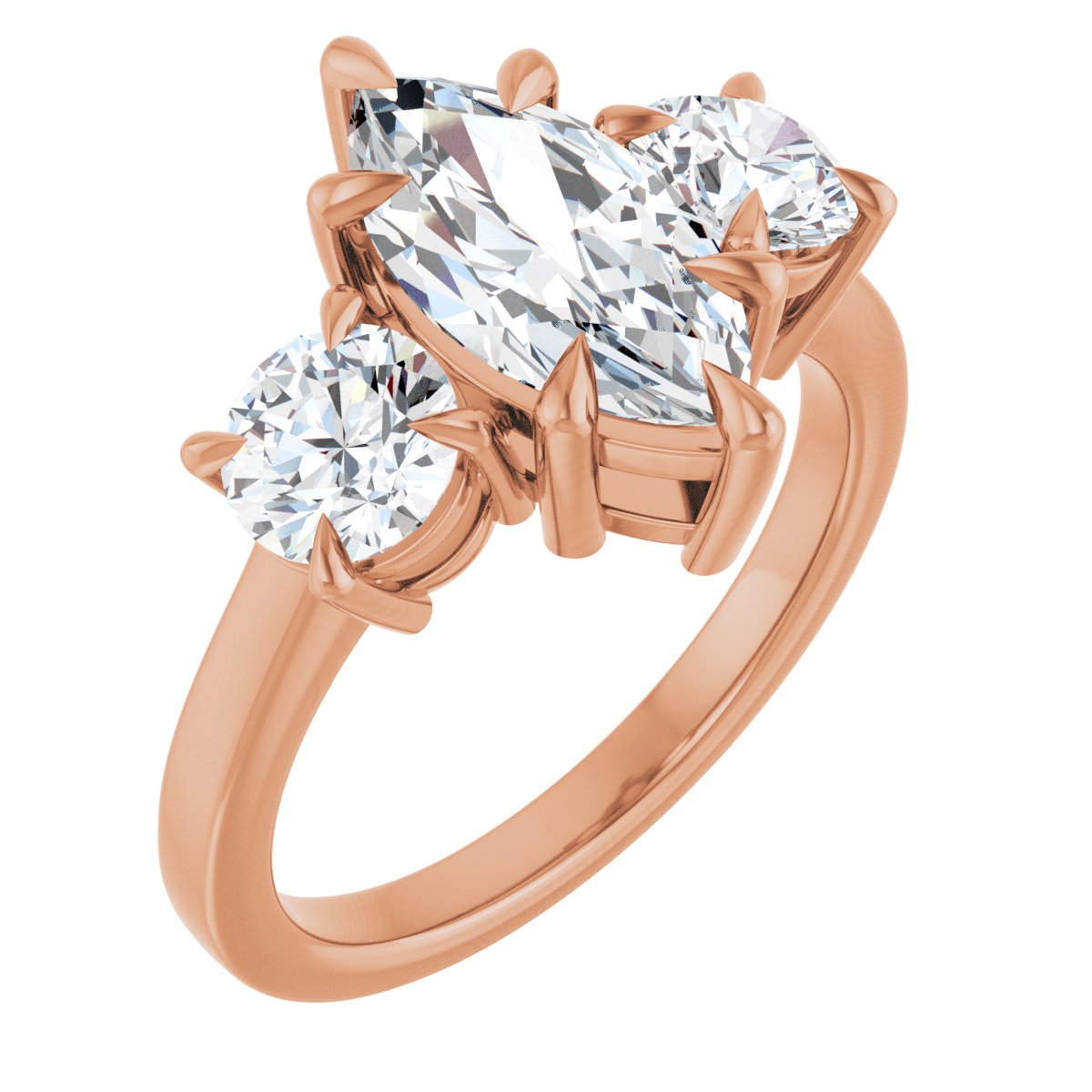 Natural Diamond Marquise Three-Stone Engagement Ring Semi-Mount - 14K Rose Gold - Series 126029