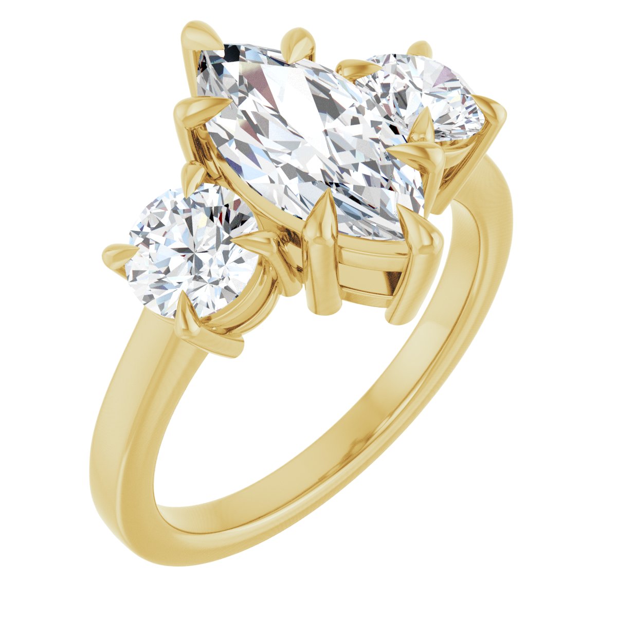 Natural Diamond Marquise Three-Stone Engagement Ring Semi-Mount - 14K Yellow Gold - Series 126029