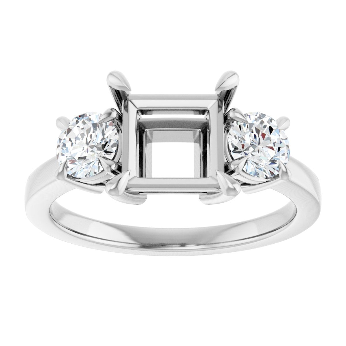 Square Three-Stone Engagement Ring Semi-Mount - gallery - Series 126029