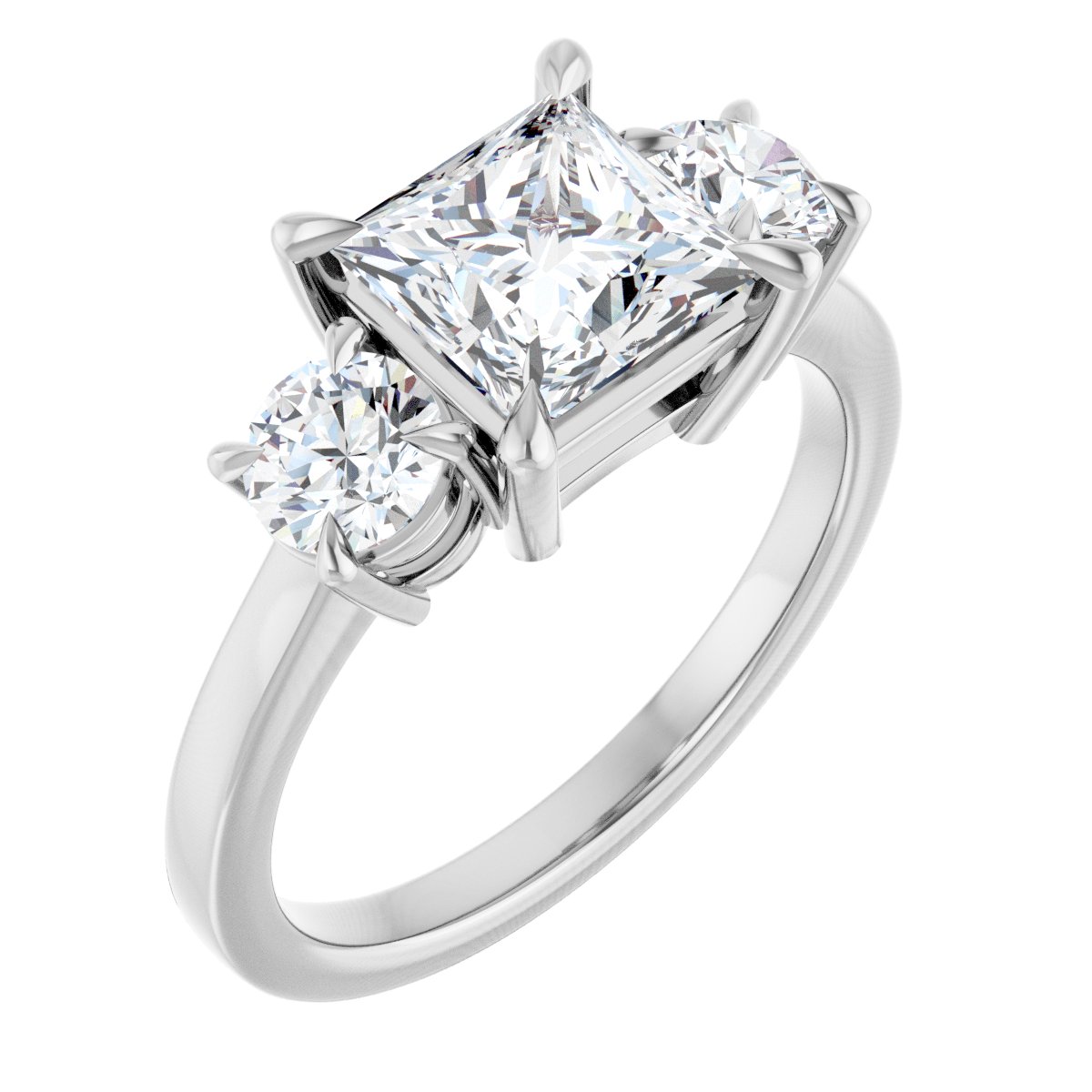 Natural Diamond Square Three-Stone Engagement Ring Semi-Mount - Platinum - Series 126029
