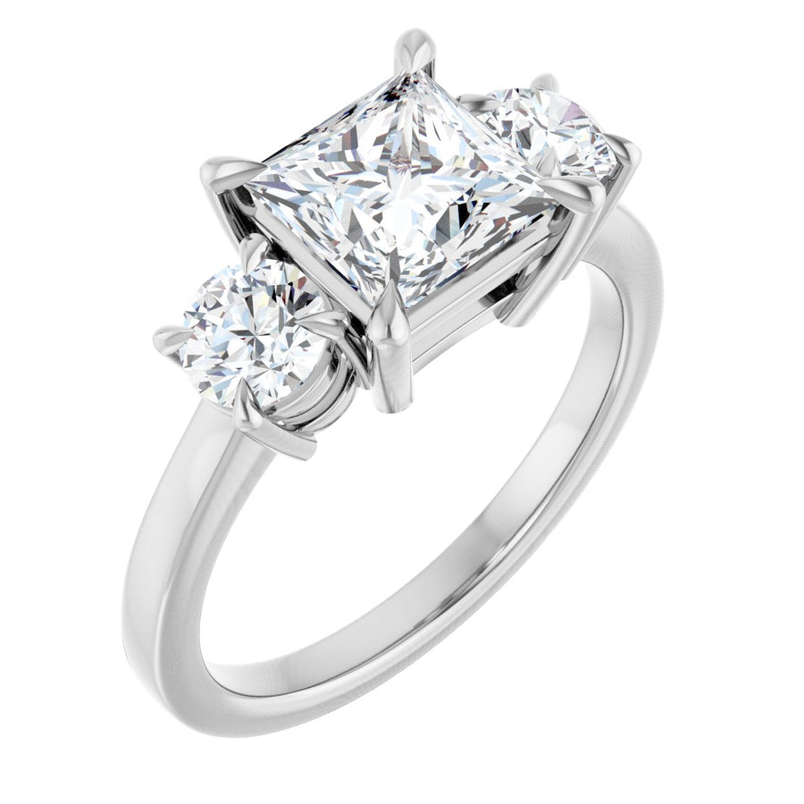 Natural Diamond Square Three-Stone Engagement Ring Semi-Mount - Platinum - Series 126029