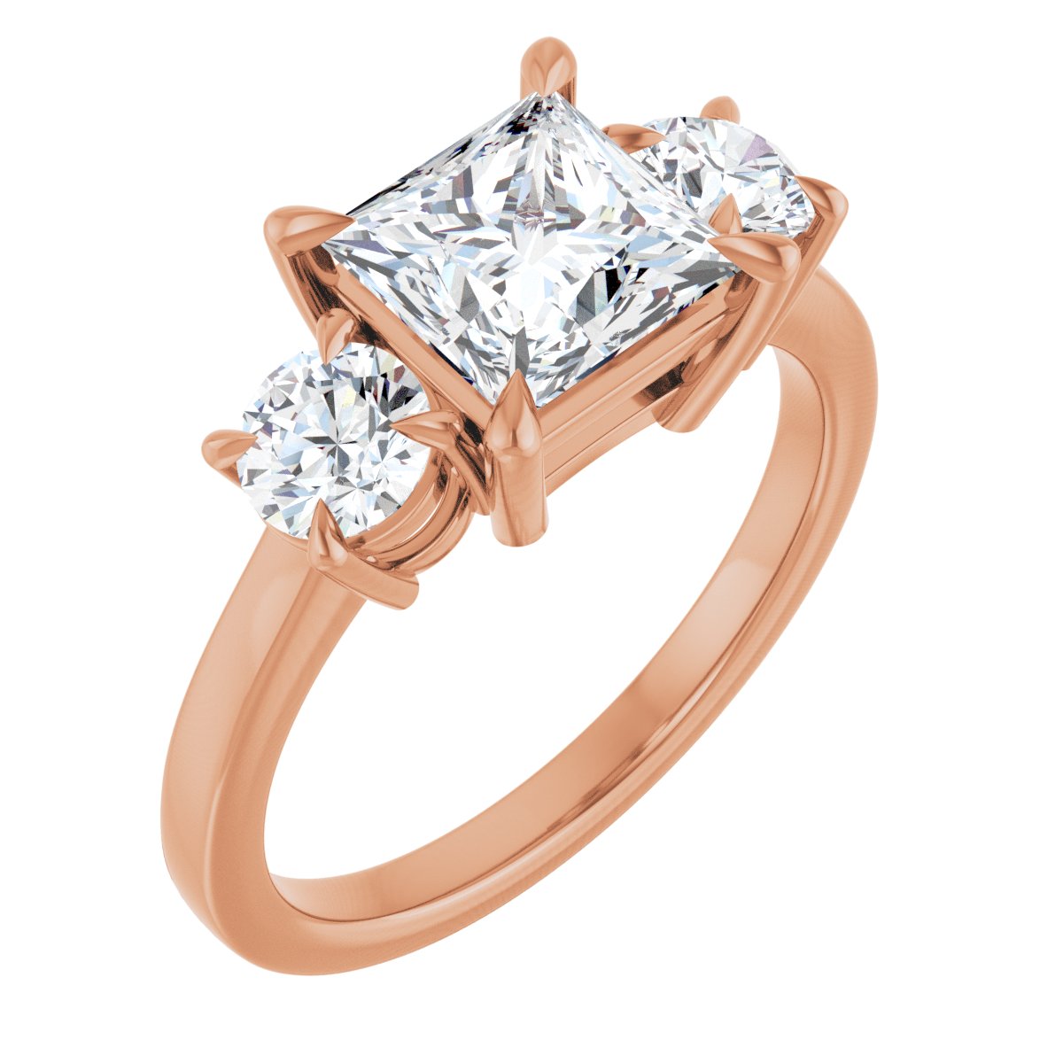 Natural Diamond Square Three-Stone Engagement Ring Semi-Mount - 14K Rose Gold - Series 126029