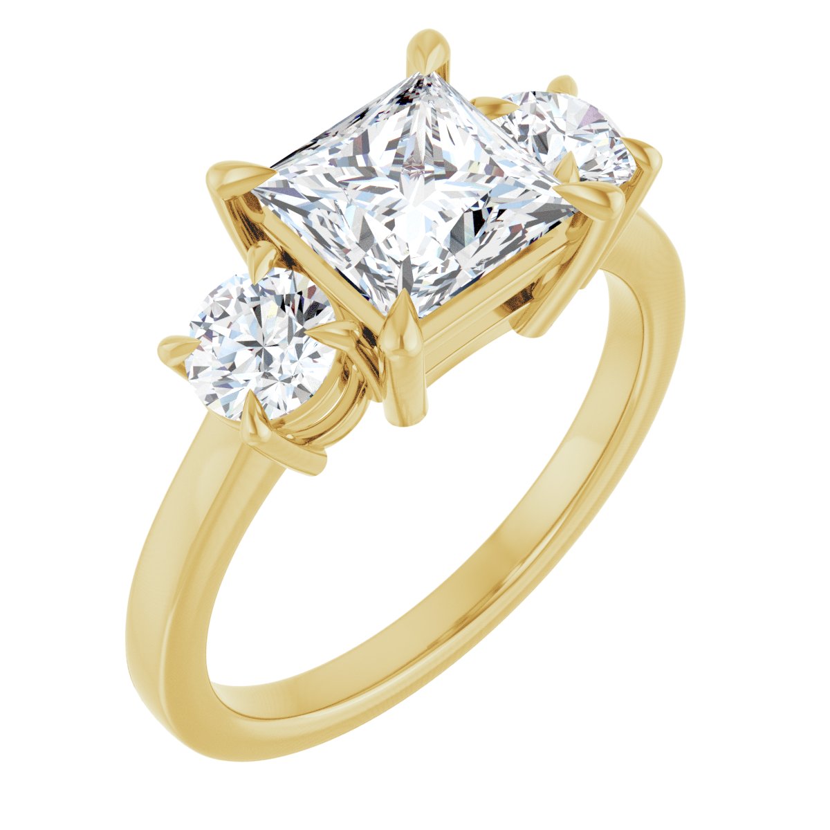 Natural Diamond Square Three-Stone Engagement Ring Semi-Mount - 14K Yellow Gold - Series 126029