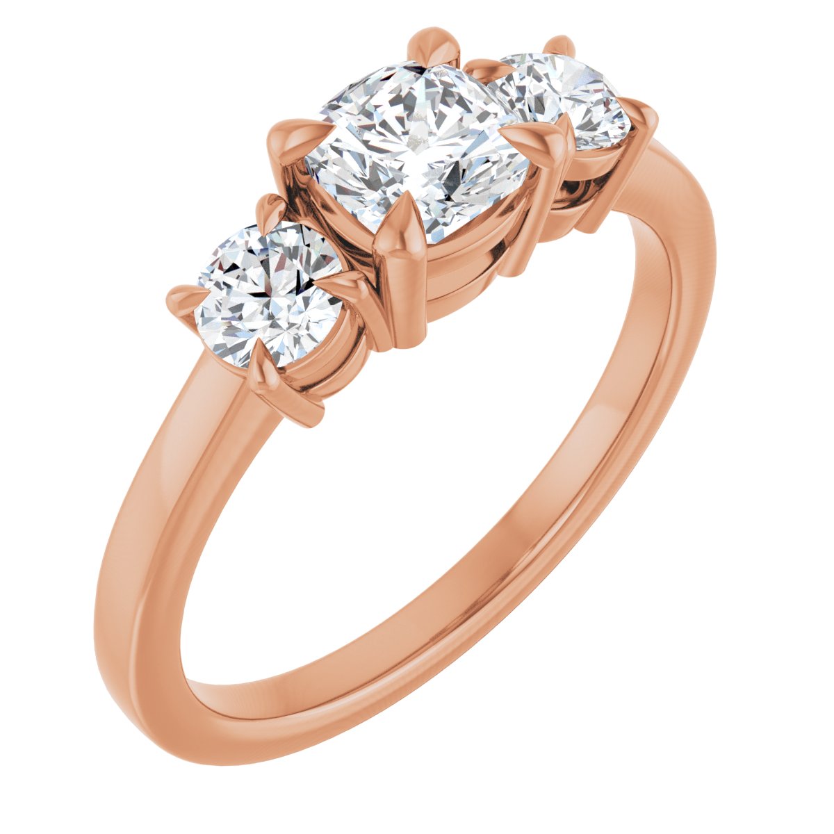 Natural Diamond Cushion Three-Stone Engagement Ring Semi-Mount - 14K Rose Gold - Series 126029