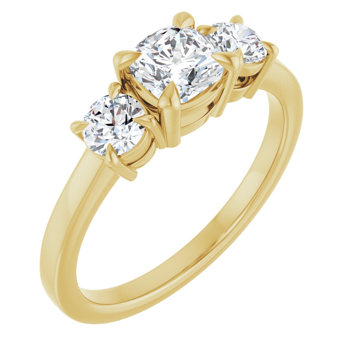 Natural Diamond Cushion Three-Stone Engagement Ring Semi-Mount - 14K Yellow Gold - Series 126029