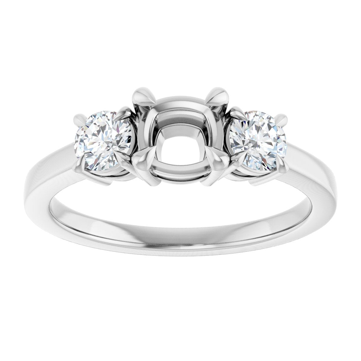 Cushion Three-Stone Engagement Ring Semi-Mount - gallery - Series 126029