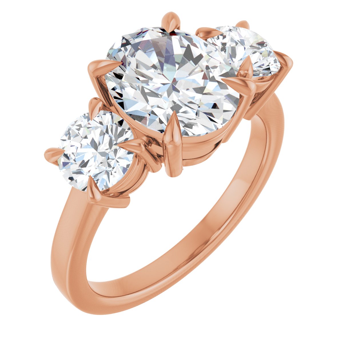Natural Diamond Oval Three-Stone Engagement Ring Semi-Mount - 14K Rose Gold - Series 126029
