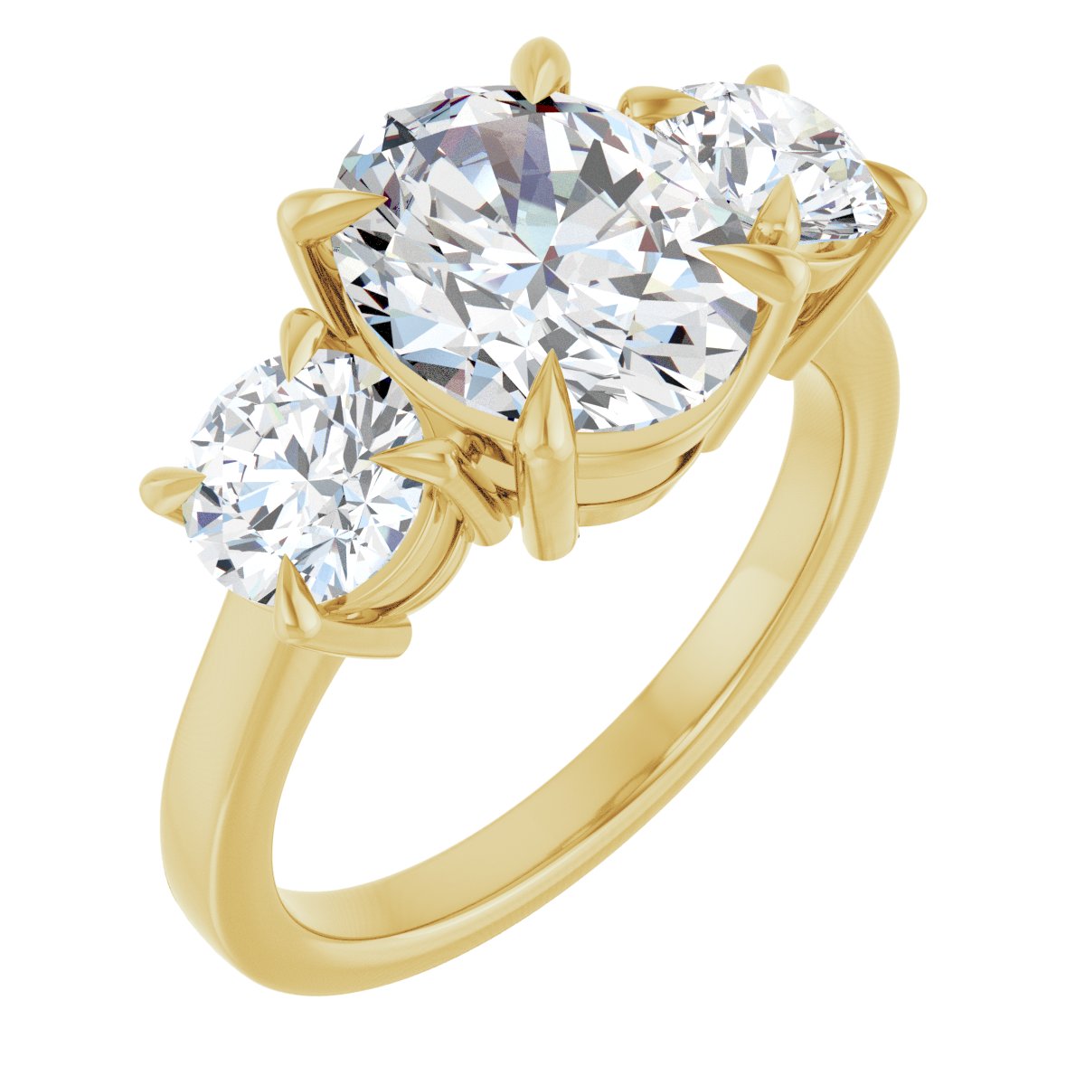Natural Diamond Oval Three-Stone Engagement Ring Semi-Mount - 14K Yellow Gold - Series 126029