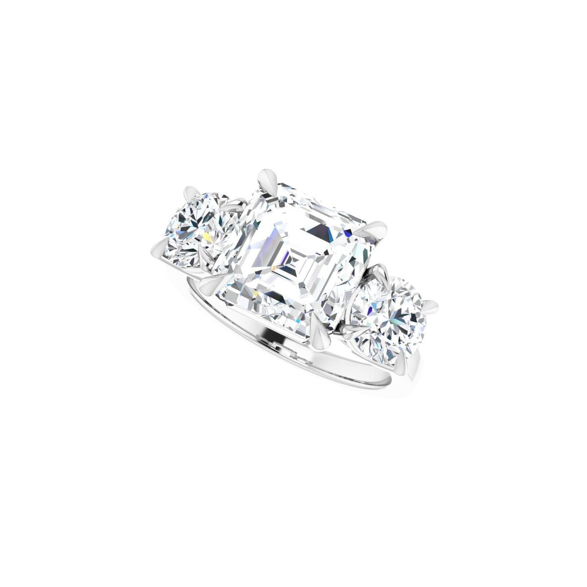 Asscher Three-Stone Engagement Ring Semi-Mount - gallery - Series 126029