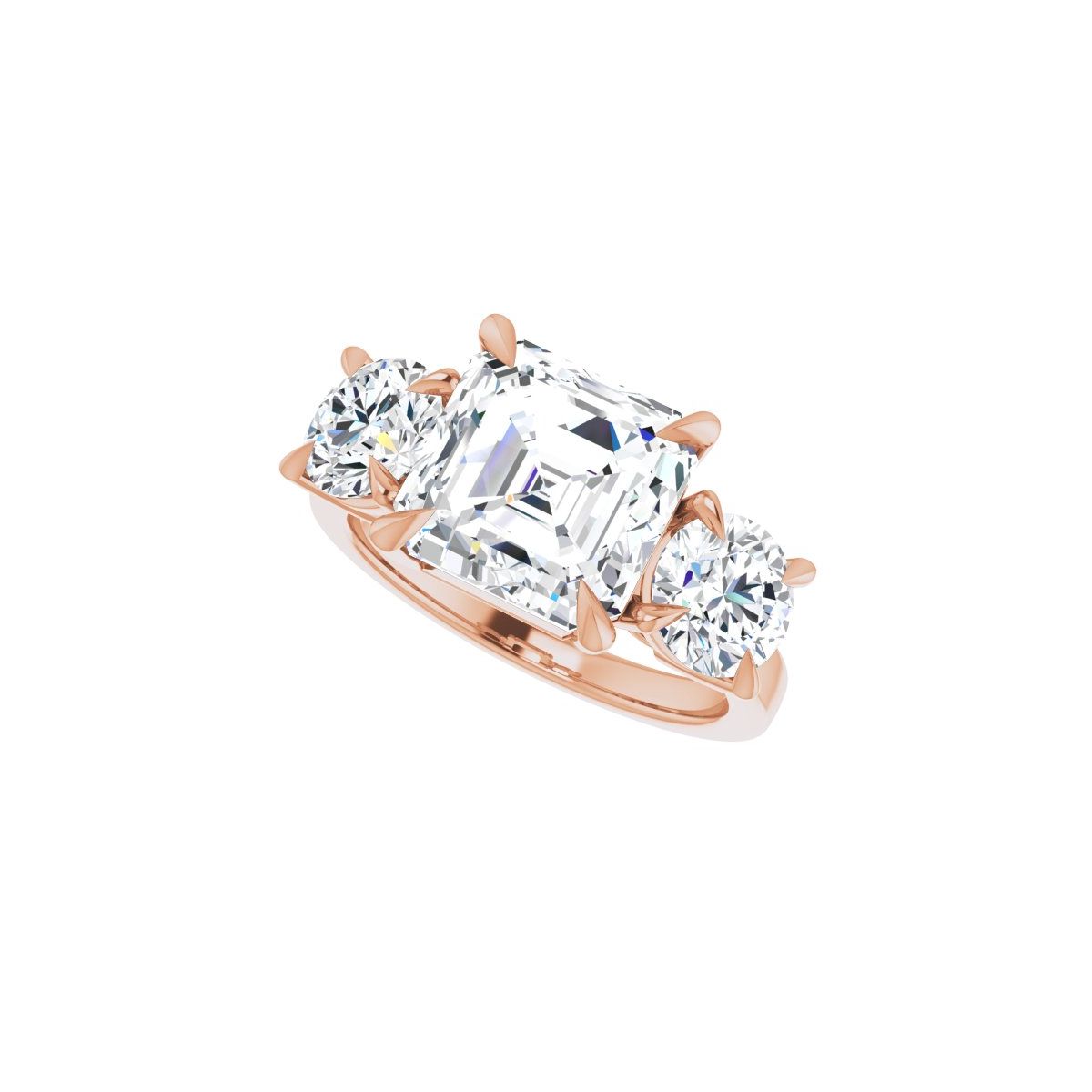 Asscher Three-Stone Engagement Ring Semi-Mount - gallery - Series 126029