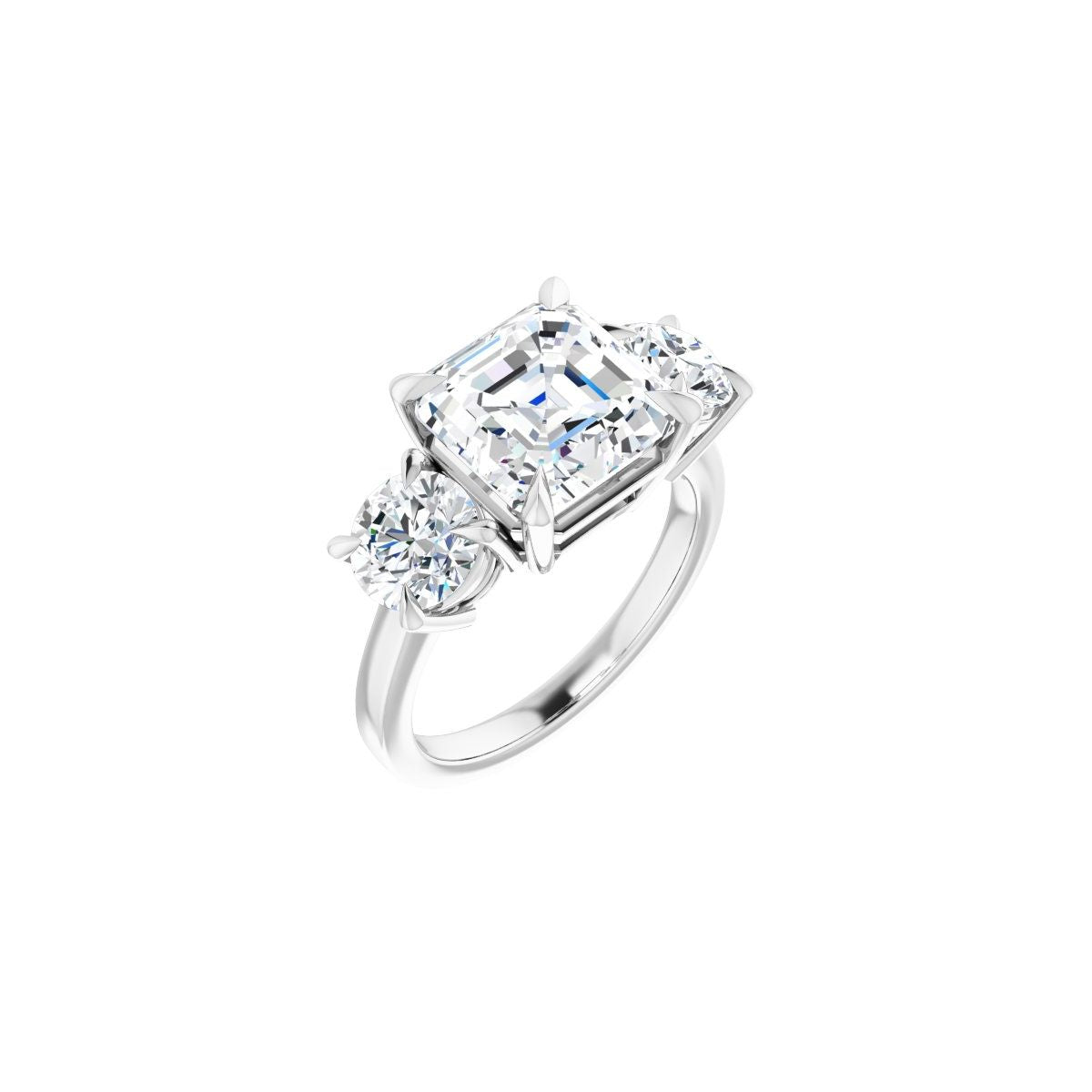Natural Diamond Asscher Three-Stone Engagement Ring Semi-Mount - Platinum - Series 126029