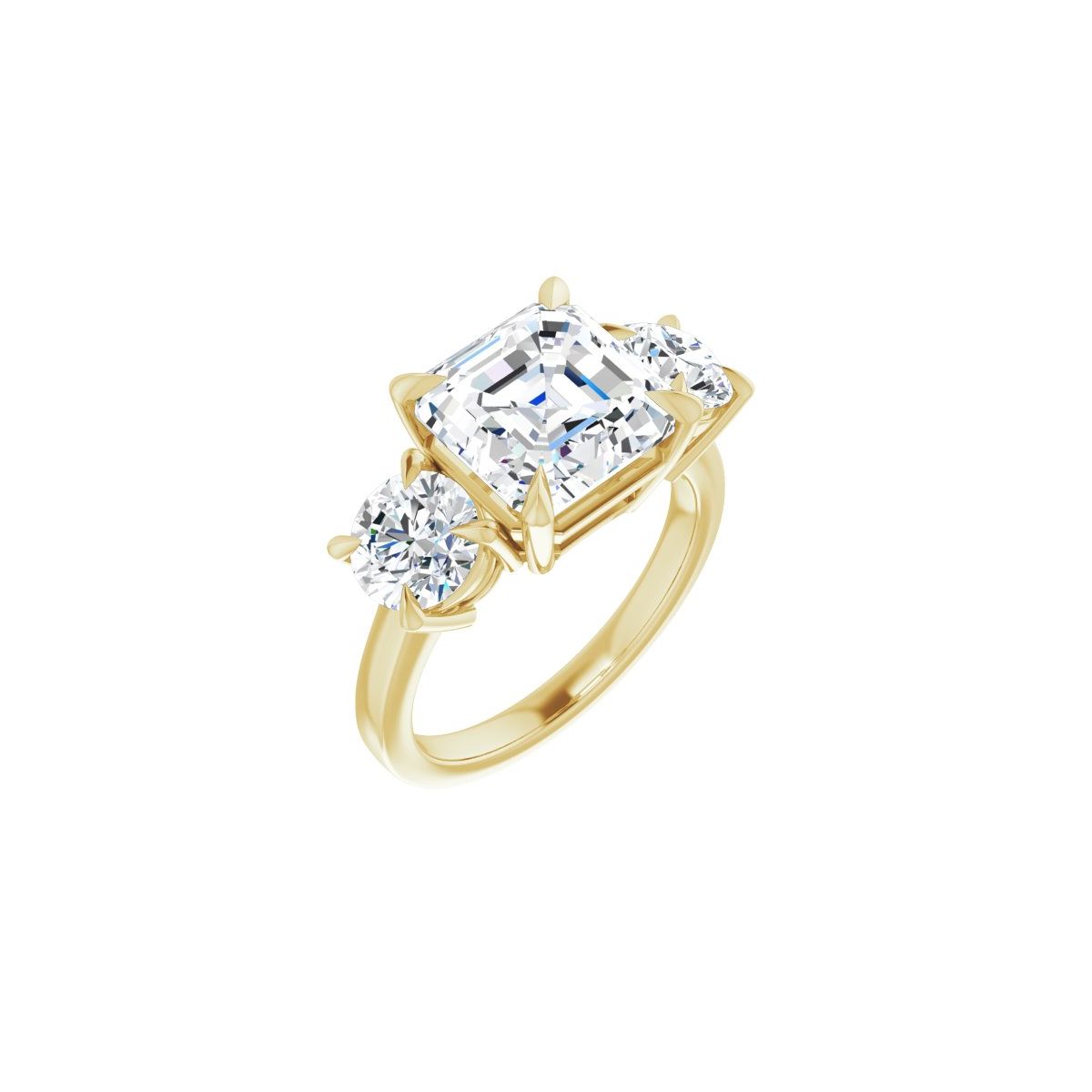 Natural Diamond Asscher Three-Stone Engagement Ring Semi-Mount - 14K Yellow Gold - Series 126029