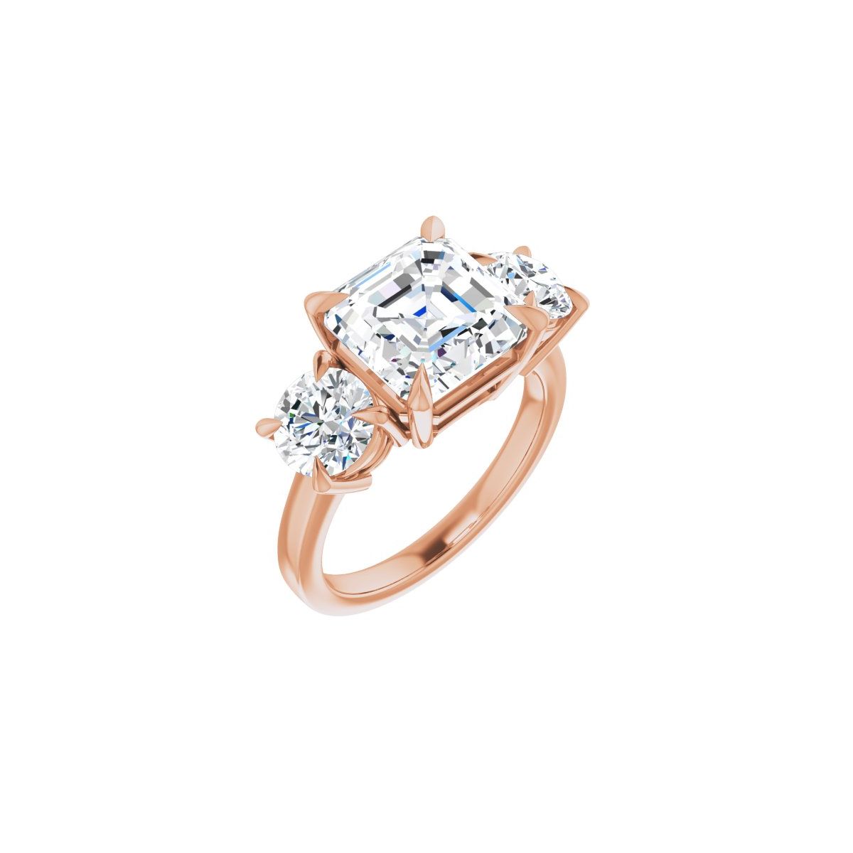Natural Diamond Asscher Three-Stone Engagement Ring Semi-Mount - 14K Rose Gold - Series 126029