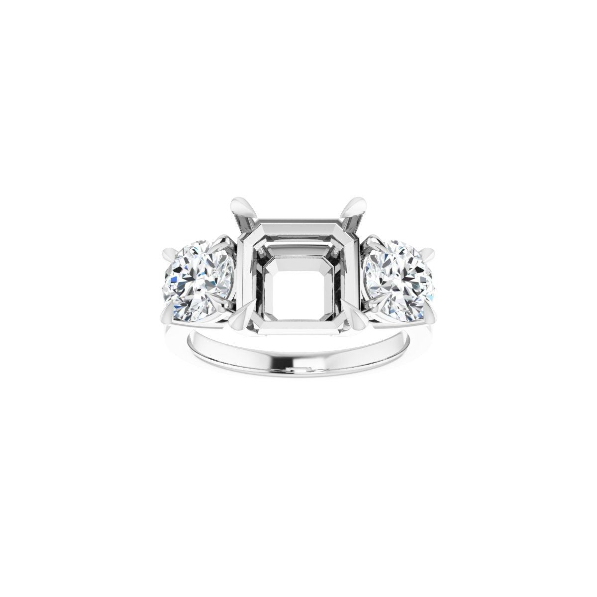 Asscher Three-Stone Engagement Ring Semi-Mount - gallery - Series 126029