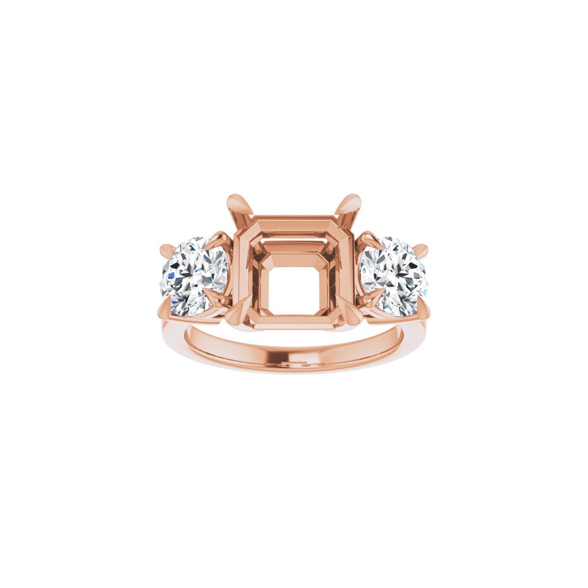 Asscher Three-Stone Engagement Ring Semi-Mount - gallery - Series 126029