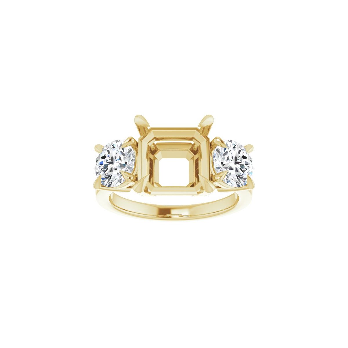 Asscher Three-Stone Engagement Ring Semi-Mount - gallery - Series 126029