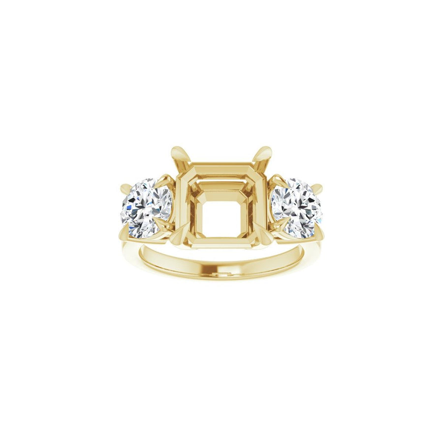 Asscher Three-Stone Engagement Ring Semi-Mount - gallery - Series 126029