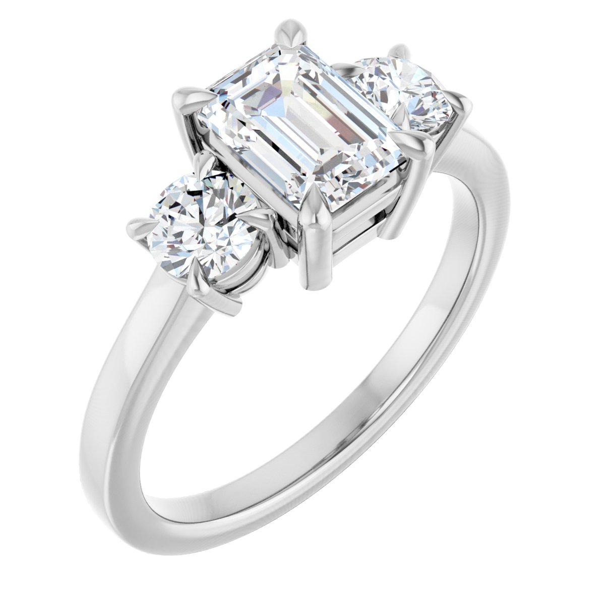Natural Diamond Emerald Three-Stone Engagement Ring Semi-Mount - Platinum - Series 126029