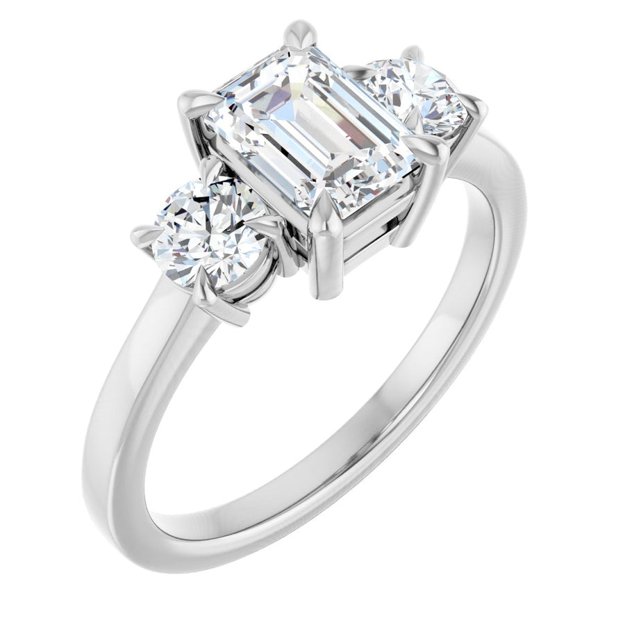 Natural Diamond Emerald Three-Stone Engagement Ring Semi-Mount - Platinum - Series 126029