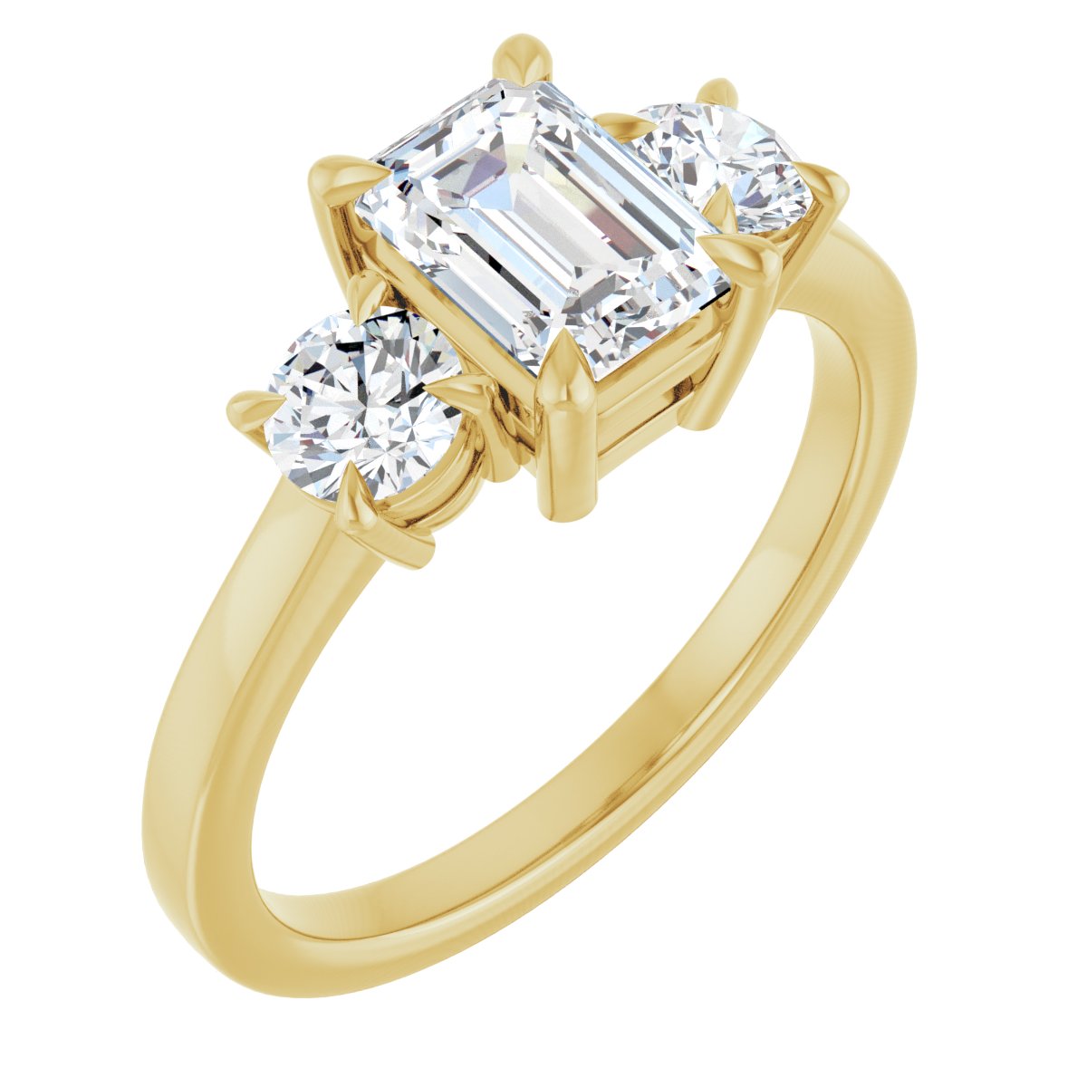 Natural Diamond Emerald Three-Stone Engagement Ring Semi-Mount - 14K Yellow Gold - Series 126029