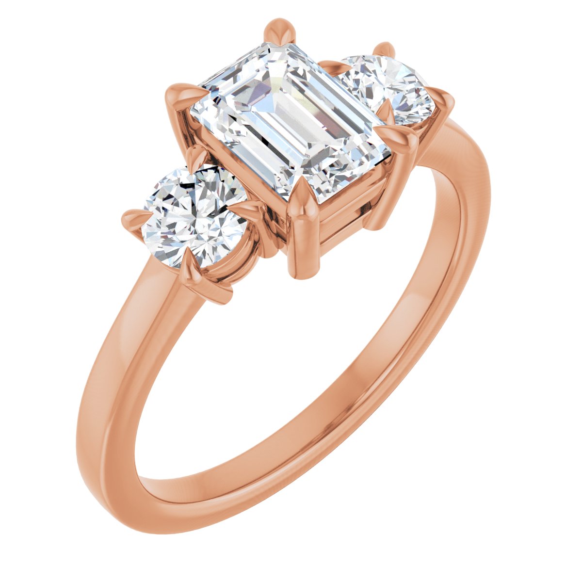 Natural Diamond Emerald Three-Stone Engagement Ring Semi-Mount - 14K Rose Gold - Series 126029