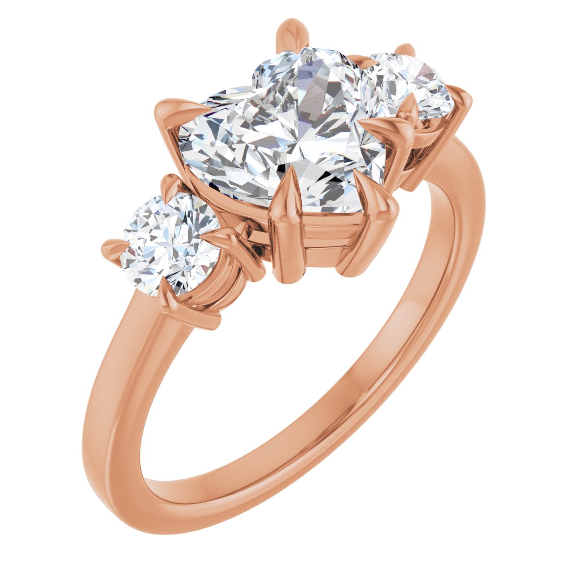 Natural Diamond Heart Three-Stone Engagement Ring Semi-Mount - 14K Rose Gold - Series 126029