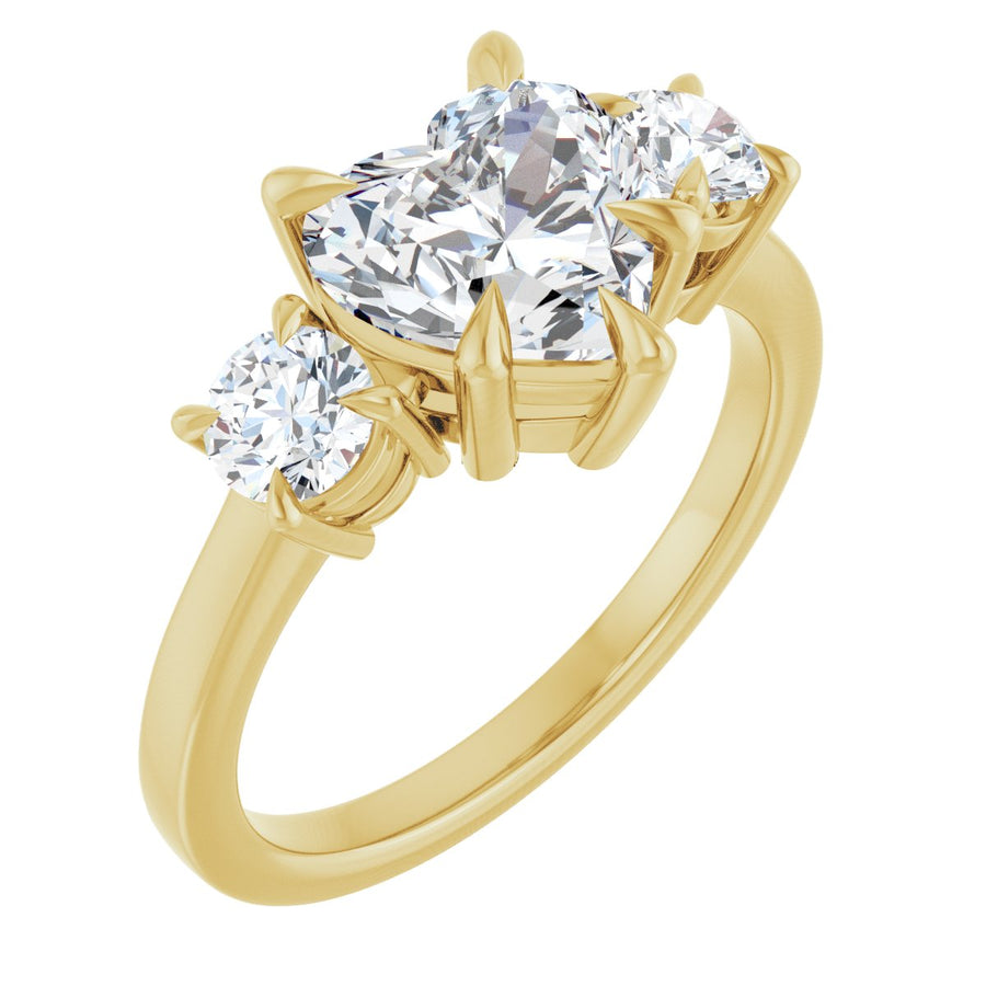 Natural Diamond Heart Three-Stone Engagement Ring Semi-Mount - 14K Yellow Gold - Series 126029