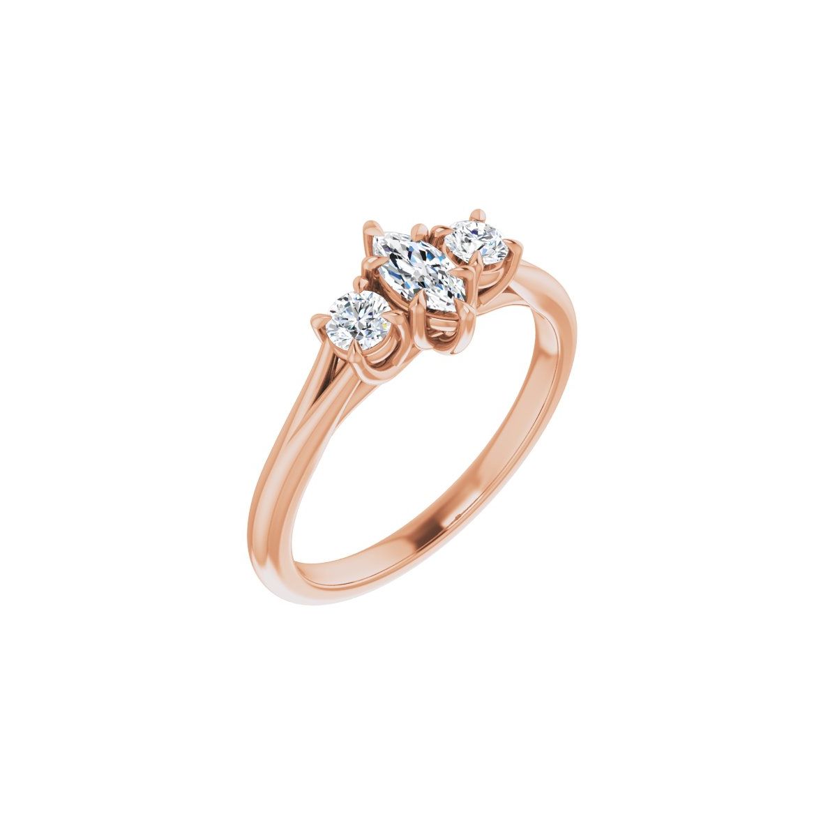 Natural Diamond Marquise Three-Stone Engagement Ring Semi-Mount - 14K Rose Gold - Series 126342