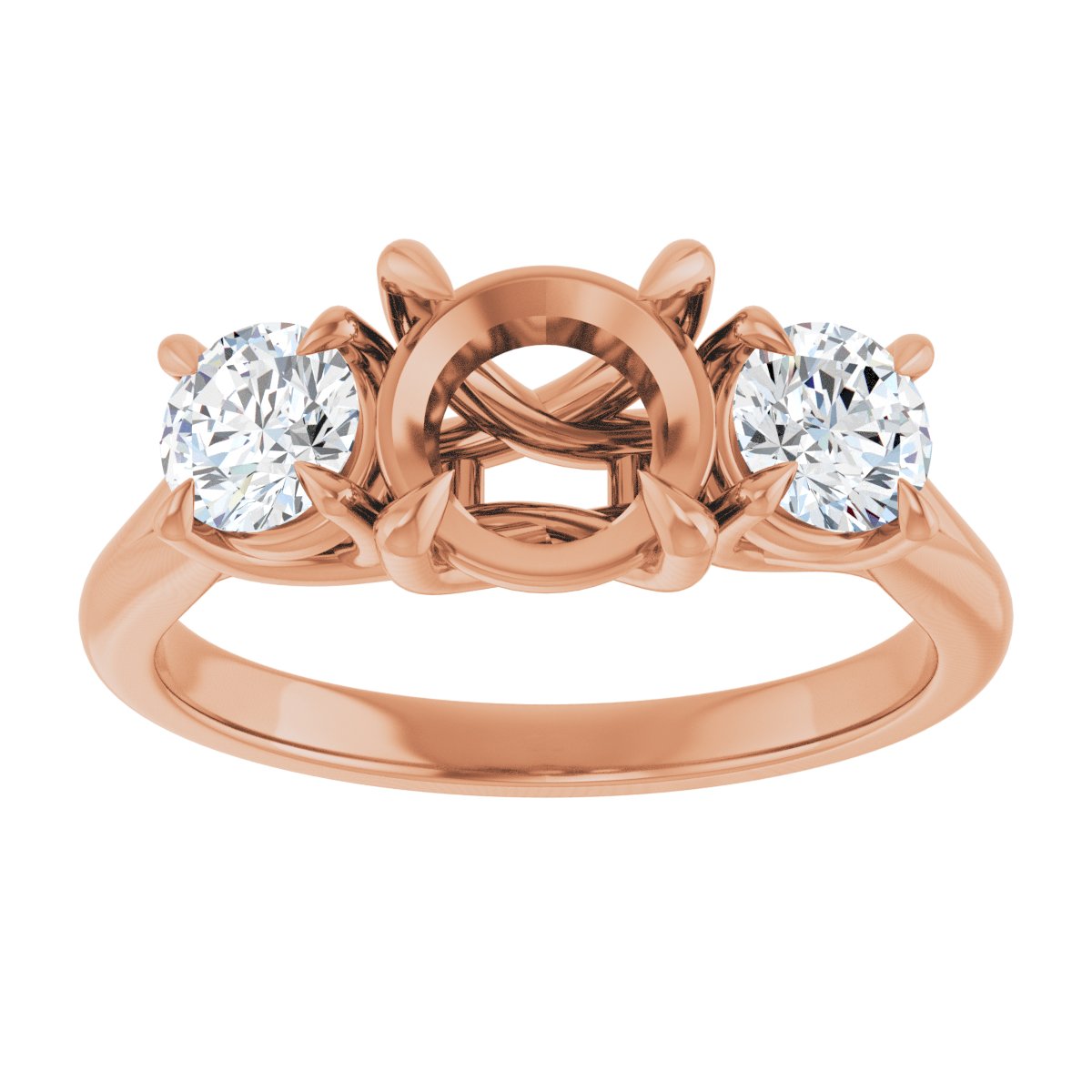Round Three-Stone Engagement Ring Semi-Mount - gallery - Series 126342