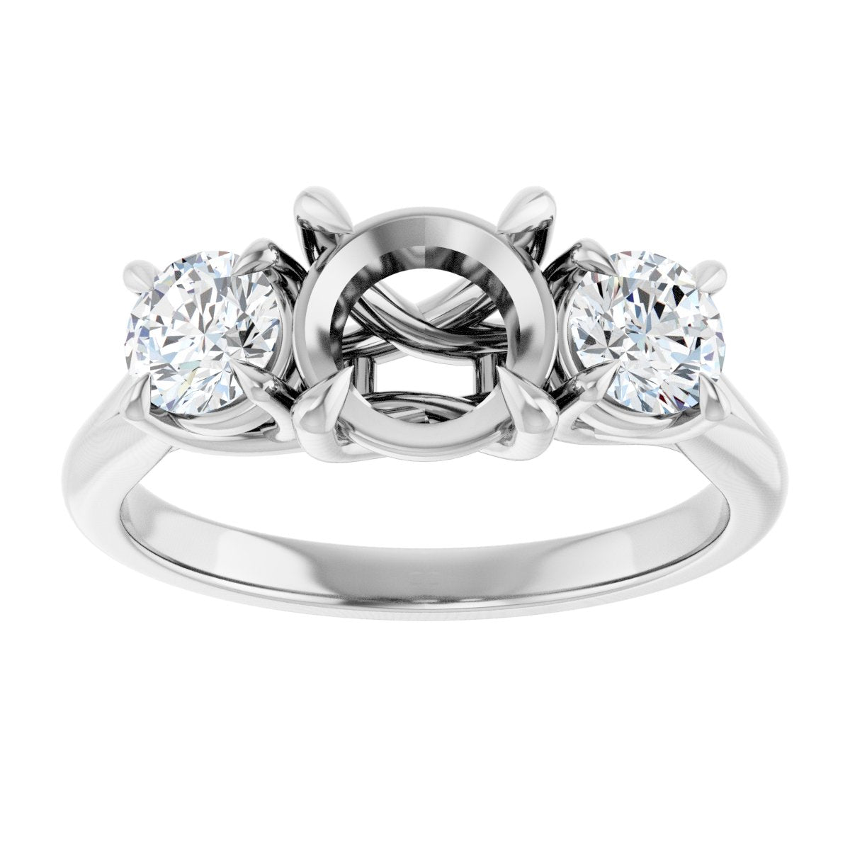 Round Three-Stone Engagement Ring Semi-Mount - gallery - Series 126342