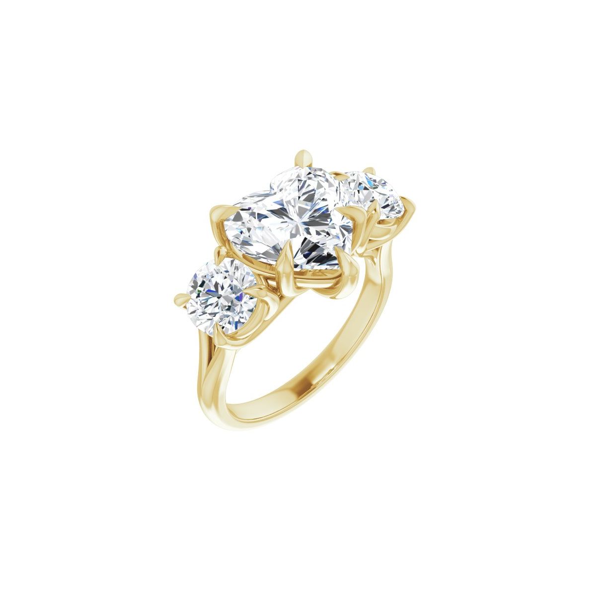 Natural Diamond Heart Three-Stone Engagement Ring Semi-Mount - 14K Yellow Gold - Series 126342