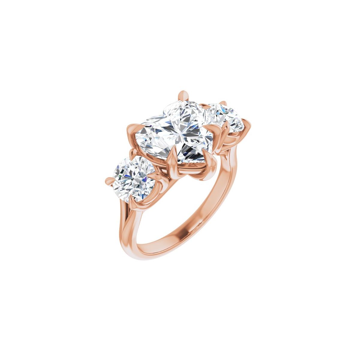 Natural Diamond Heart Three-Stone Engagement Ring Semi-Mount - 14K Rose Gold - Series 126342