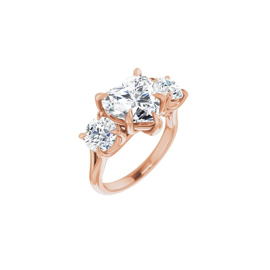 Natural Diamond Heart Three-Stone Engagement Ring Semi-Mount - 14K Rose Gold - Series 126342