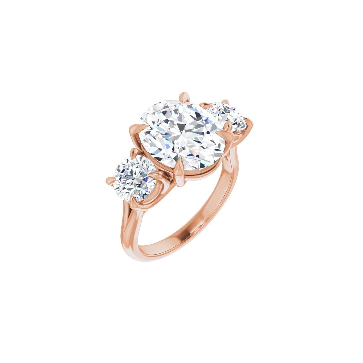 Natural Diamond Oval Three-Stone Engagement Ring Semi-Mount - 14K Rose Gold - Series 126342