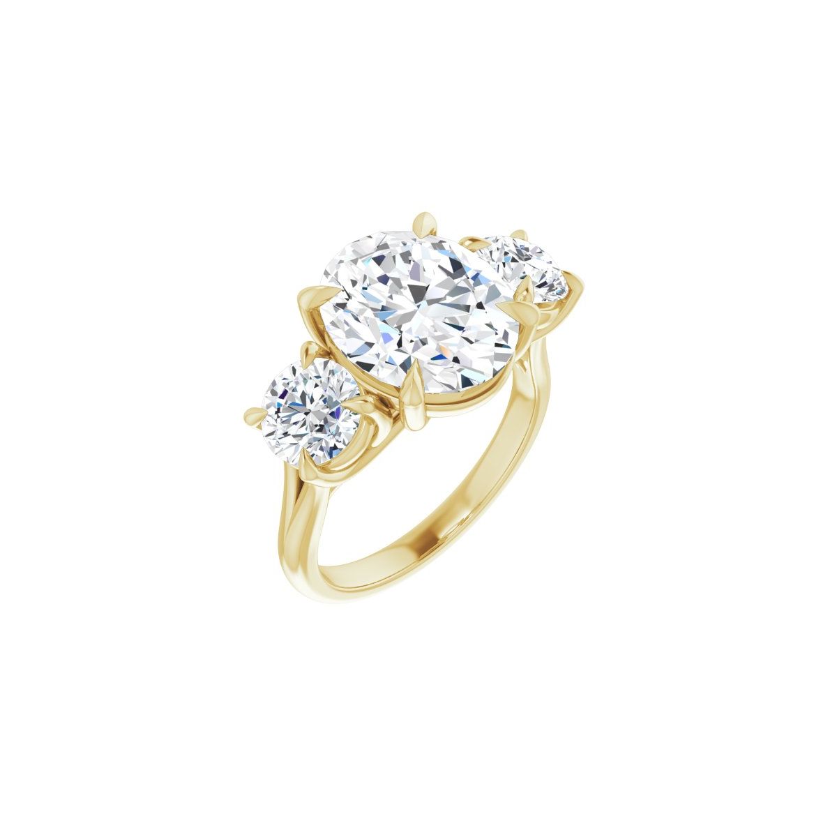 Natural Diamond Oval Three-Stone Engagement Ring Semi-Mount - 14K Yellow Gold - Series 126342