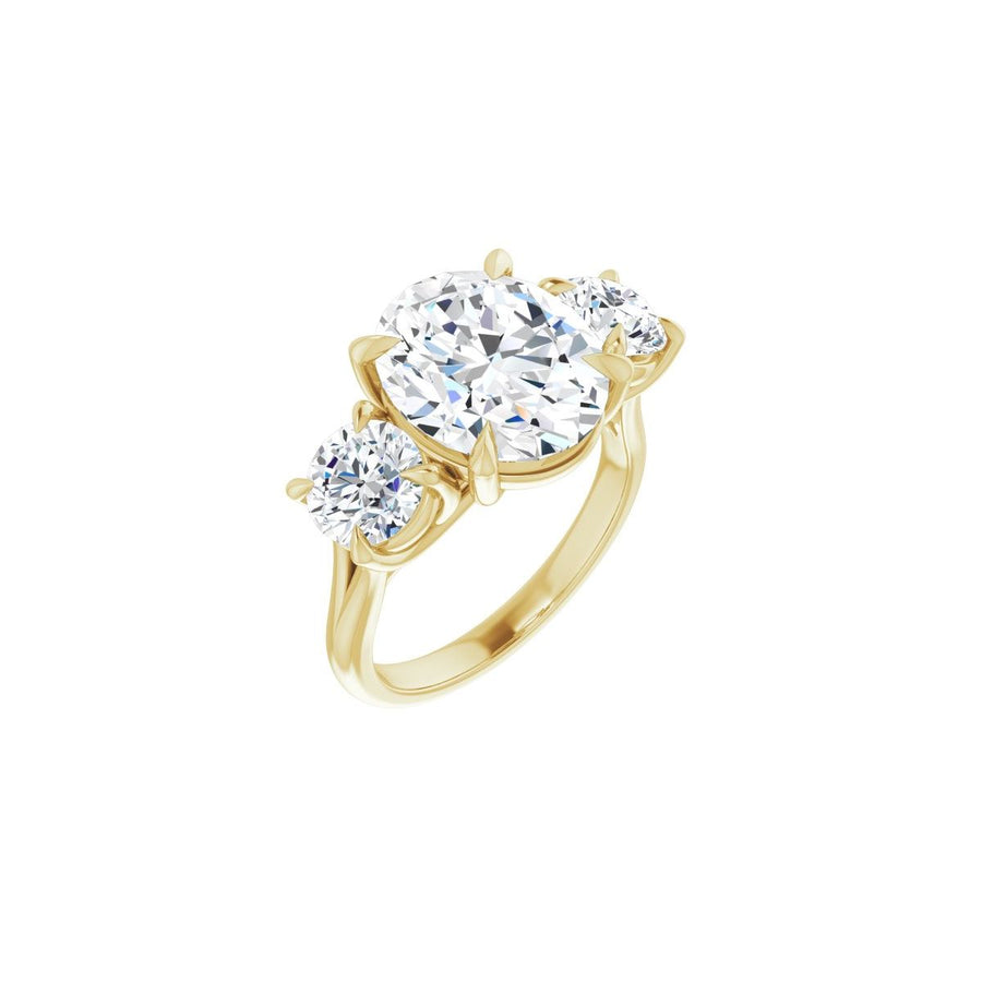 Natural Diamond Oval Three-Stone Engagement Ring Semi-Mount - 14K Yellow Gold - Series 126342