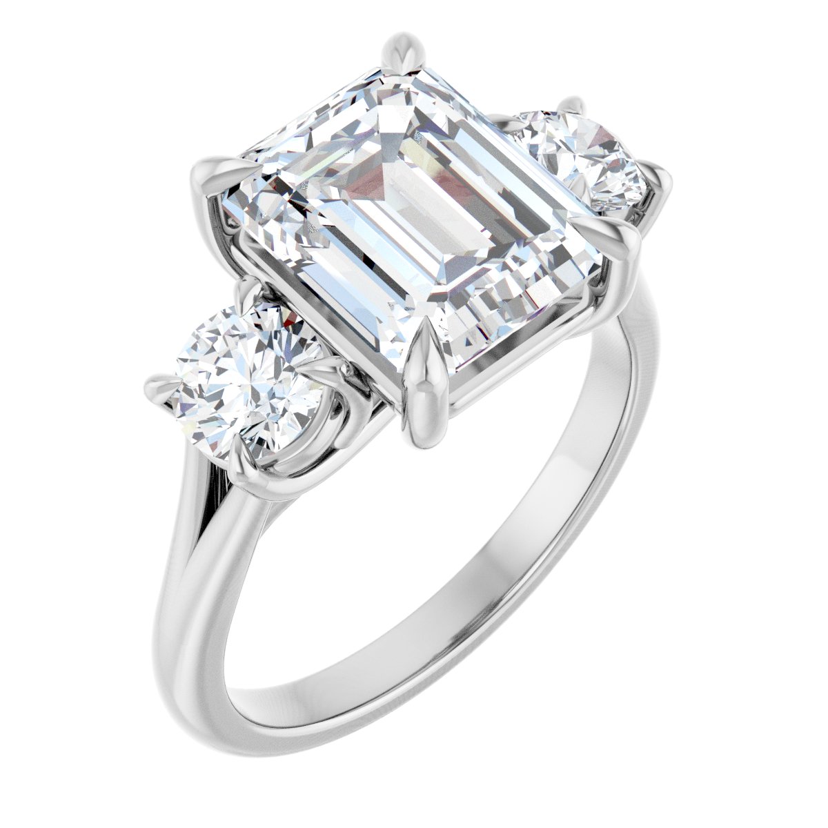 Natural Diamond Emerald Three-Stone Engagement Ring Semi-Mount - Platinum - Series 126342