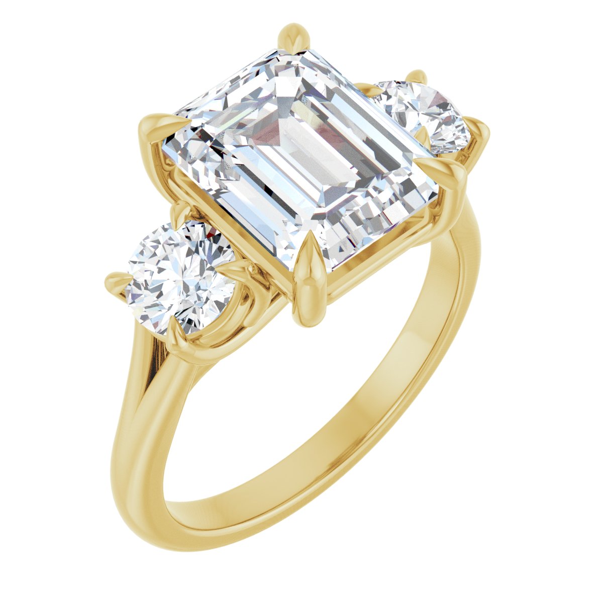 Natural Diamond Emerald Three-Stone Engagement Ring Semi-Mount - 14K Yellow Gold - Series 126342