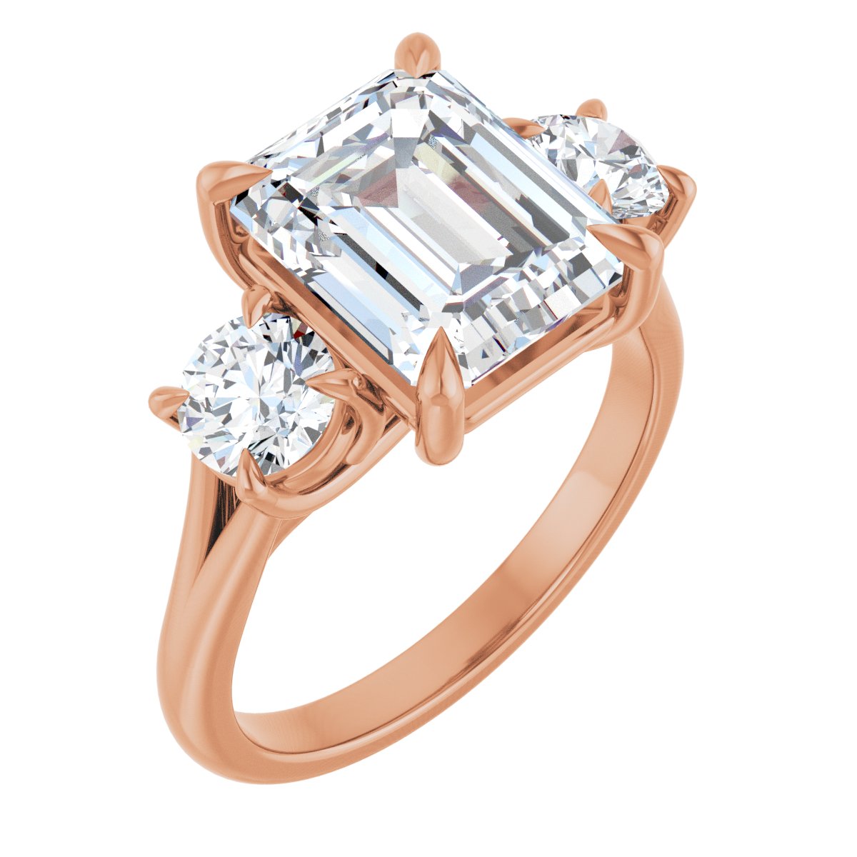 Natural Diamond Emerald Three-Stone Engagement Ring Semi-Mount - 14K Rose Gold - Series 126342