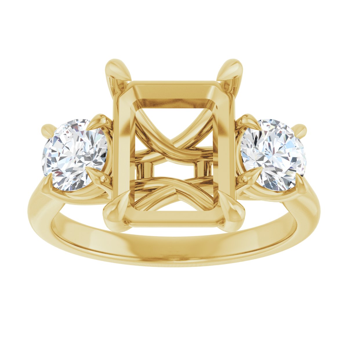 Emerald Three-Stone Engagement Ring Semi-Mount - gallery - Series 126342