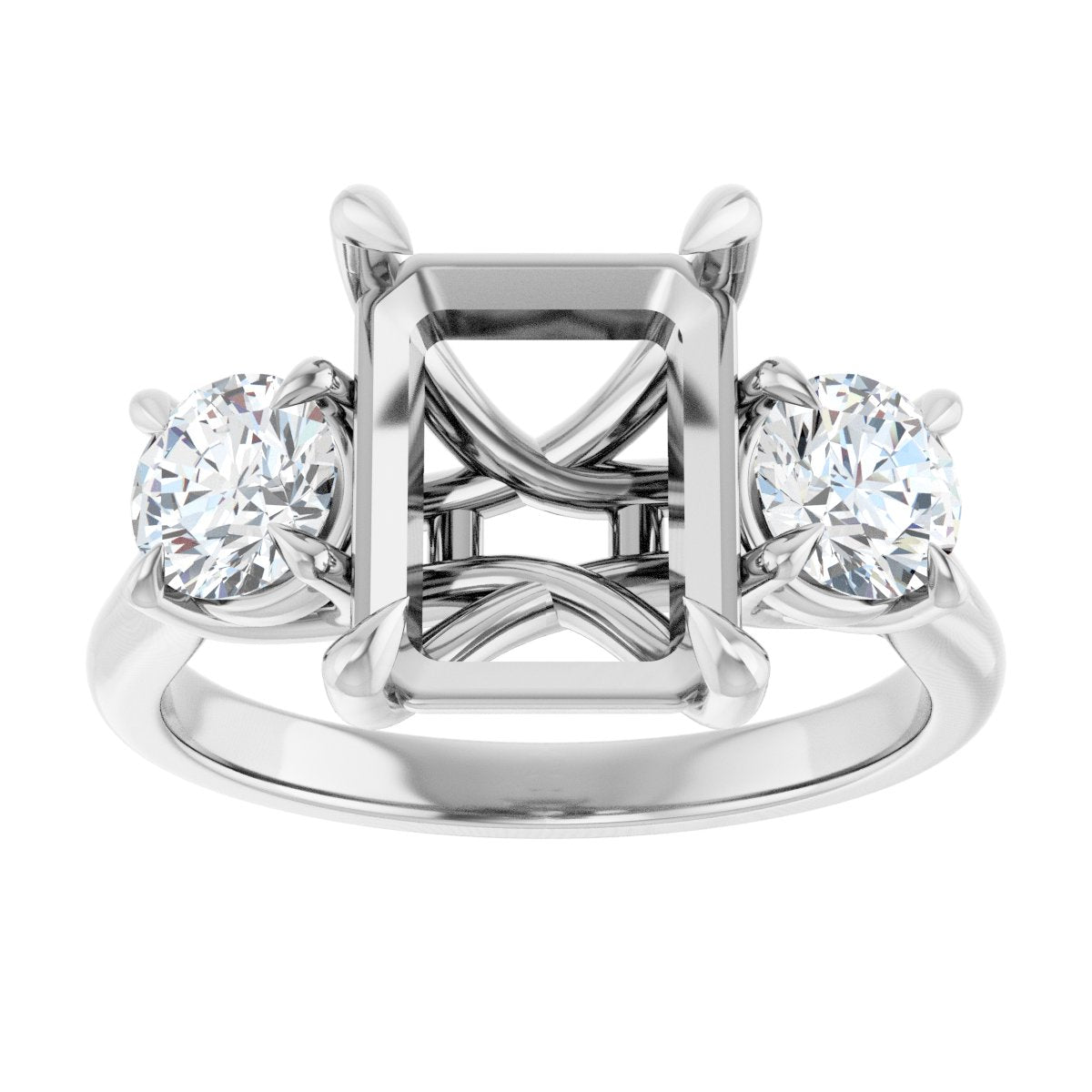 Emerald Three-Stone Engagement Ring Semi-Mount - gallery - Series 126342