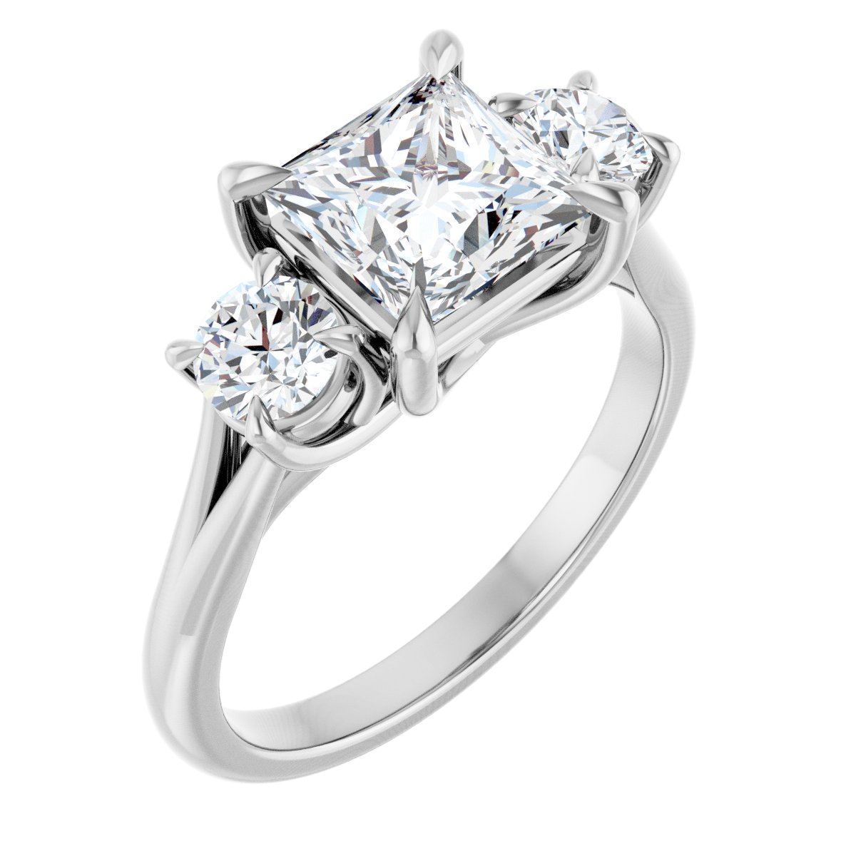 Natural Diamond Square Three-Stone Engagement Ring Semi-Mount - Platinum - Series 126342